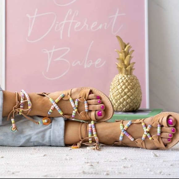 Adorable Pastel Beaded Leather Sandals 🌈 - Picture 3 of 5